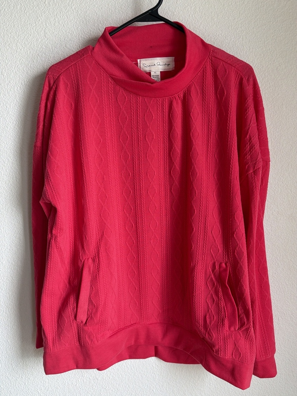 French Laundry Hot Pink Cable-Knit Mock Neck Sweater - Size XL